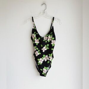 VINTAGE 90's Jones New York Magnolia Print High Cut Swimsuit 12